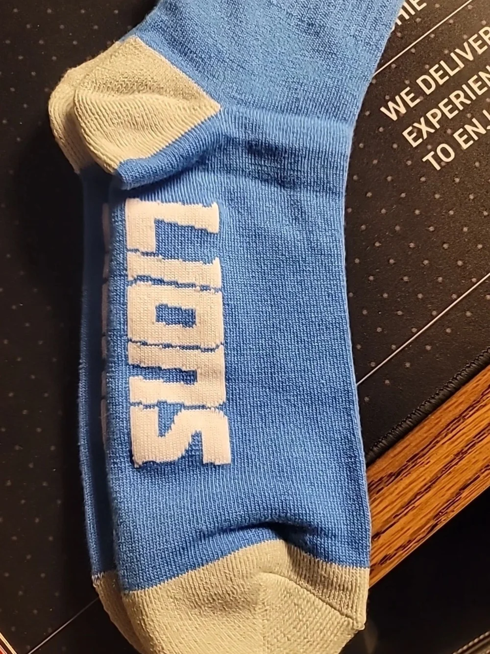 STARTER Light Blue and White Detroit Lions Athletic Crew Socks, Size Large